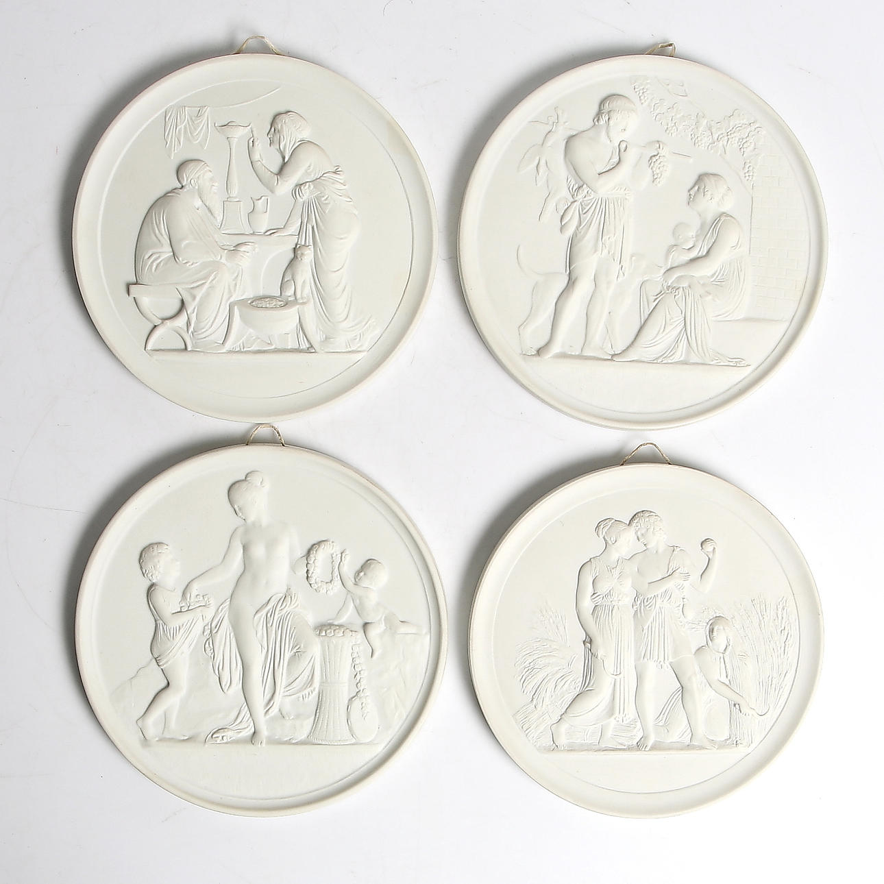 VÄGGRELIEFER, 4 st, parian, Royal Copenhagen/Bing & Gröndal. 1900-talets slut.