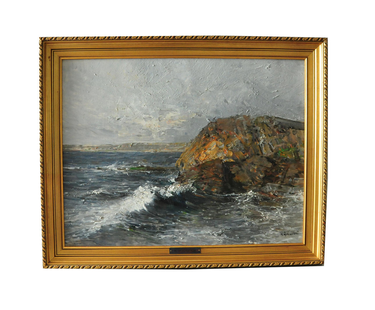 HUGO ÖFVERSTRÖM. Olja på duk. Kustbild, signerad.