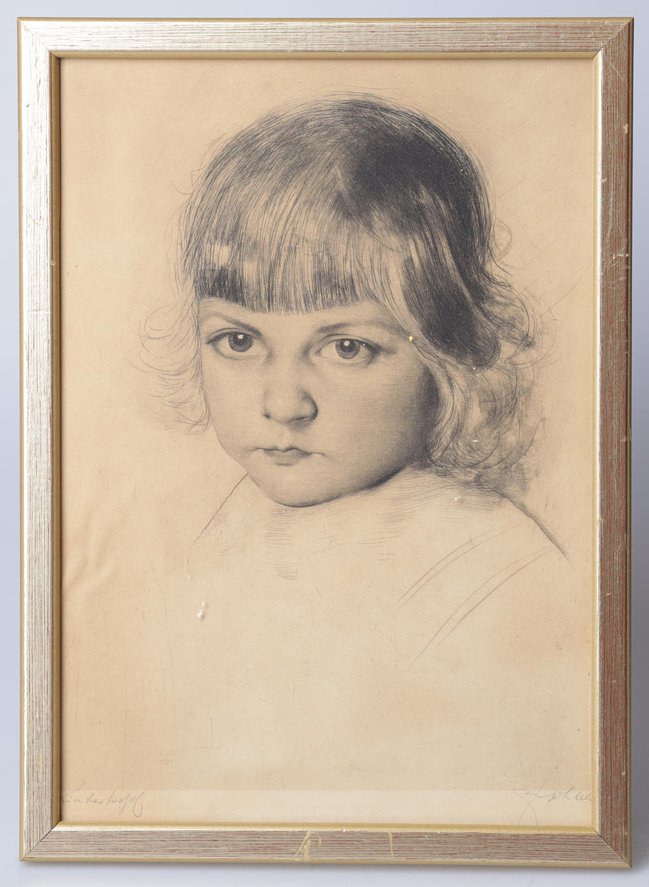 JOSEPH UHL. "Kinderkopf", etsning, signerad.