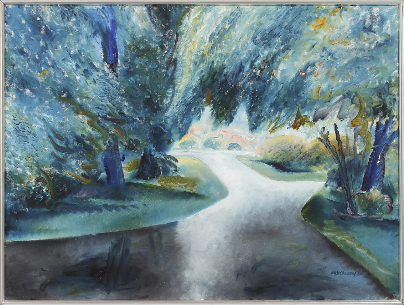 JERRY ANDERSSON. "Våt asfalt", olja på duk, signerad.