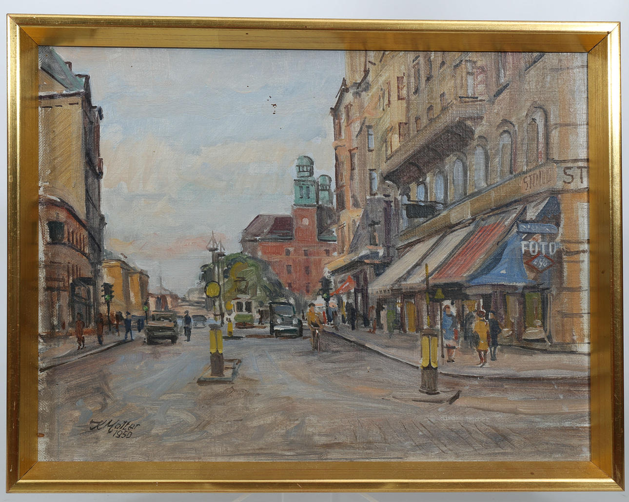 KAJ MOLTER. Olja på pannå, Hamngatan Malmö, signerad K Molter 1950.