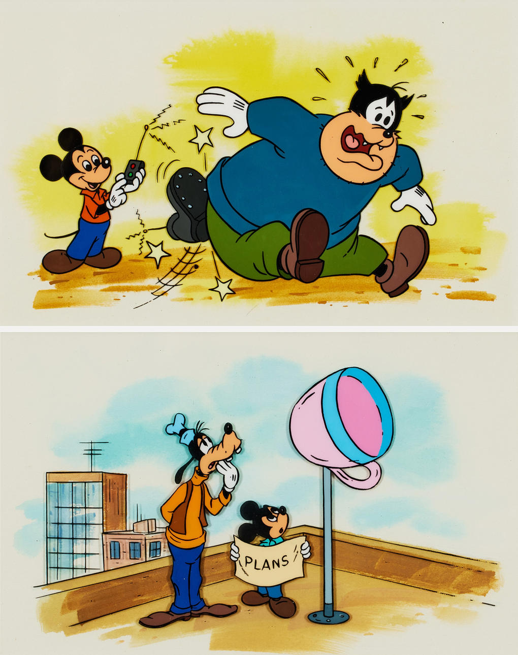 WALT DISNEY STUDIOS. Two original drawings for book, Goofy.