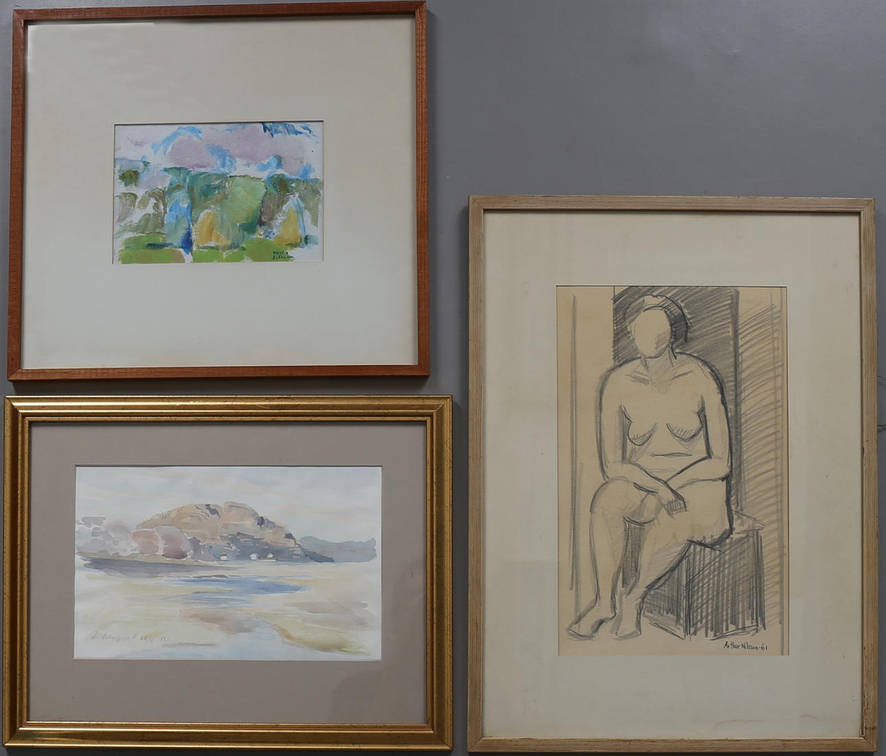 PARTI TAVLOR, 3 st, bl a olja på duk, signerad Martin Sjöblom.