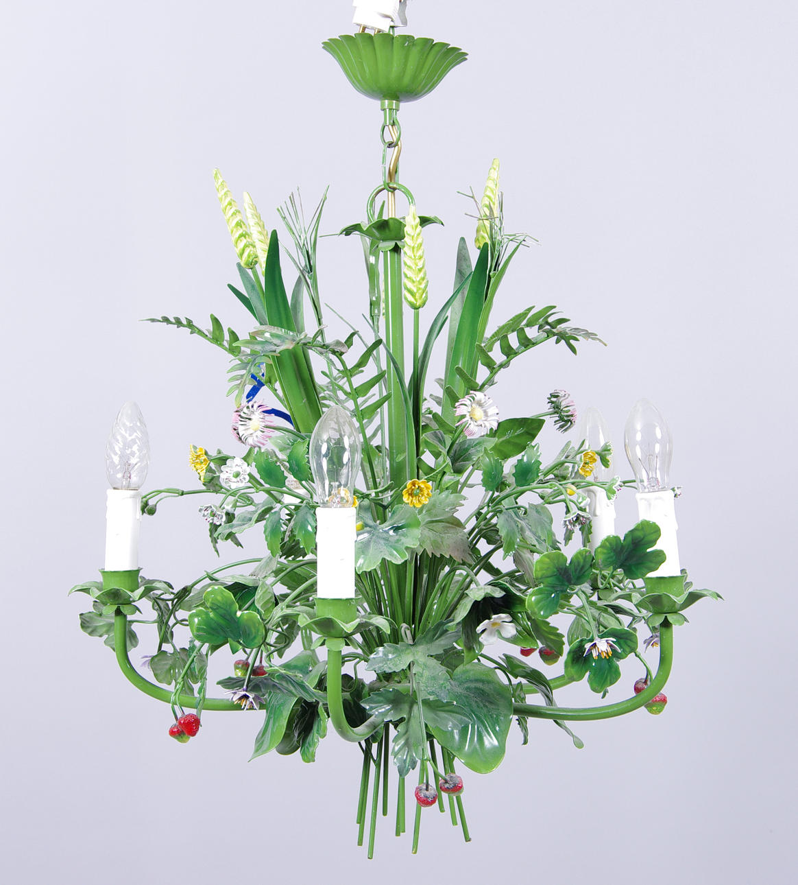 TAKLAMPA, 5-armad, målad metall.