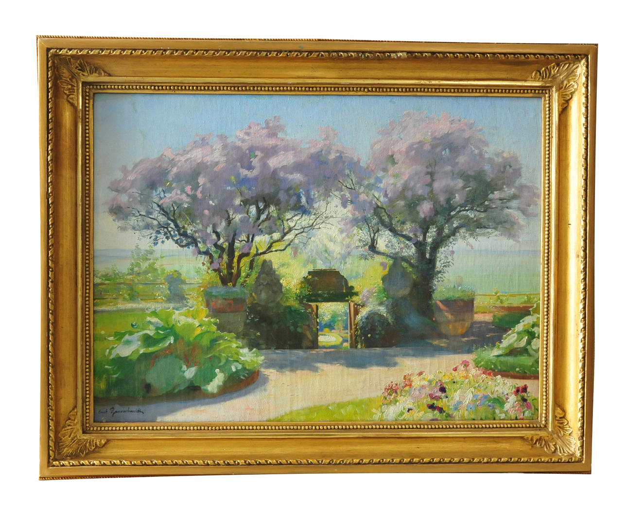 ERNST RANNSCHMIDT. Olja på duk. Trädgård, signerad.