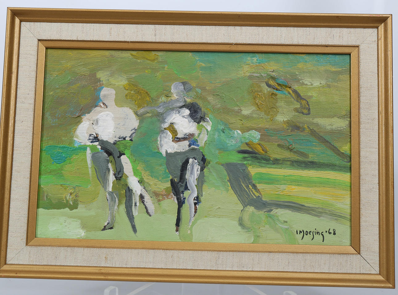 IVAR MORSING. Olja på pannå, "Trädgården", signerad I Morsing -68.