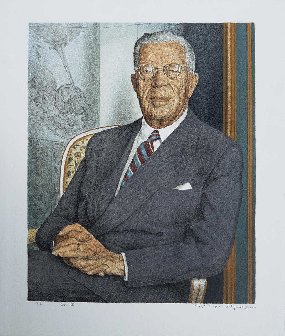 REINHOLD LJUNGGREN. "Gustav VI Adolf", signed and dated 5/10 - 72, EA.