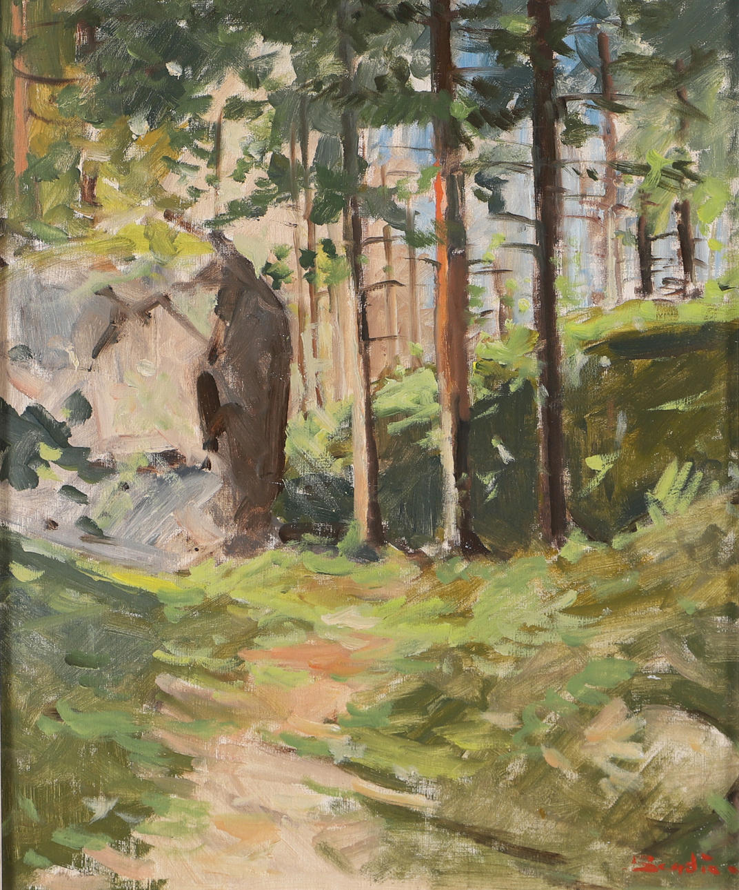 HANS BENDIX. Forest motif, oil on canvas, signed.