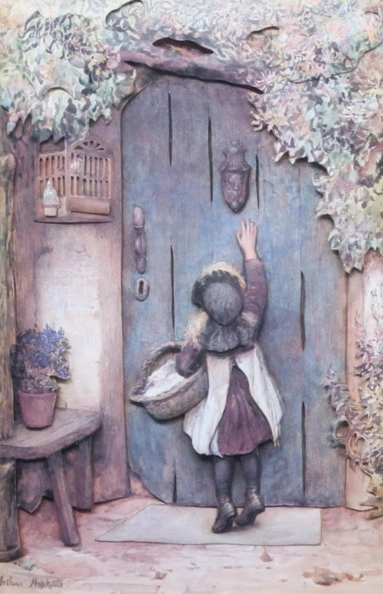 ARTHUR HOPKINS. The Visitor". Decoupage, signed.