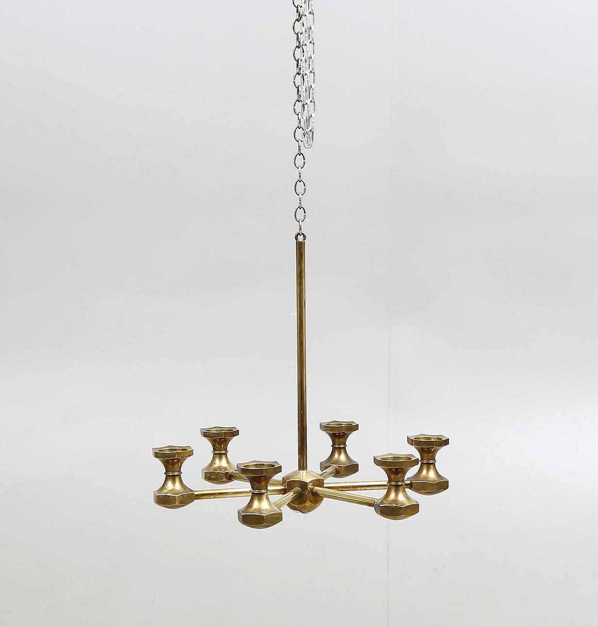 LJUSSKRONA samt VÄGGLAMPETT, mässing, Metallslöjden, Gusum.