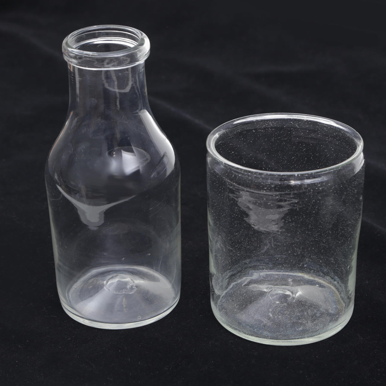 JAR and BOTTLE, glass, antique.