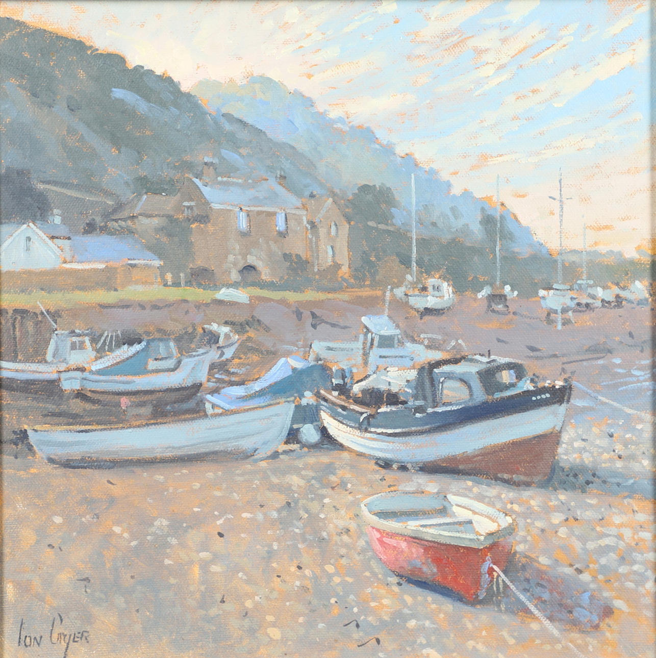 IAN CRYER (B.1959). BEACHED BOATS AT LOW TIDE.