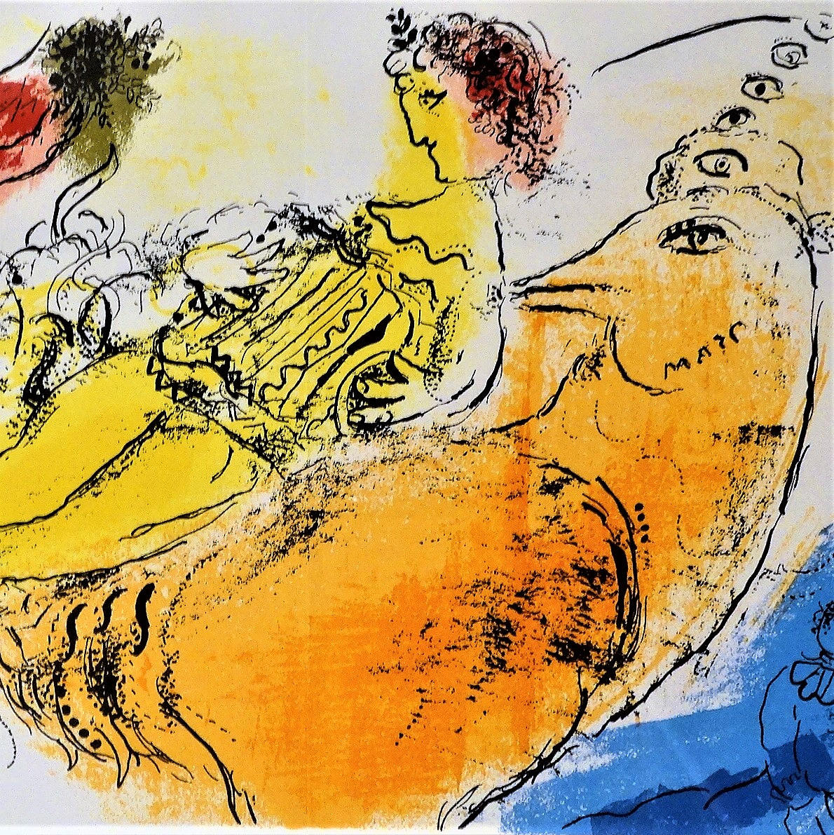 MARC CHAGALL. ACCORDION PLAYER, color lithograph, 1957, with frame