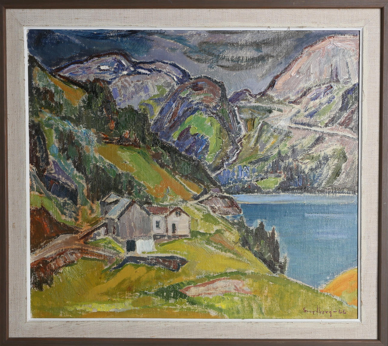 FRITZ SMEDBERG. "Före Oväder" Röldal Norge, olja på masonite, signerad Smedberg -66.