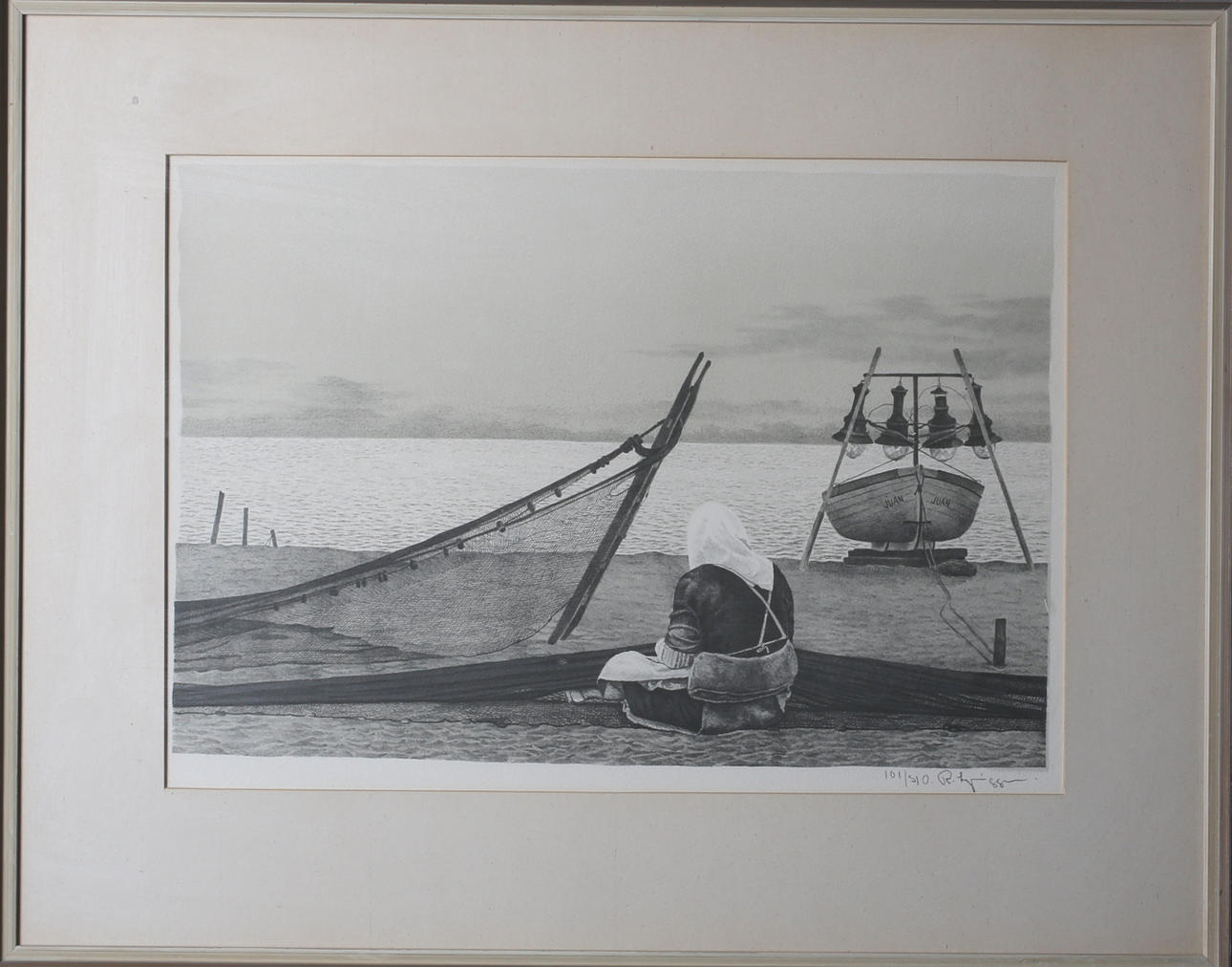 REINHOLD LJUNGGREN. fiskarkäring, litografi 101/310, signerad samt daterad.