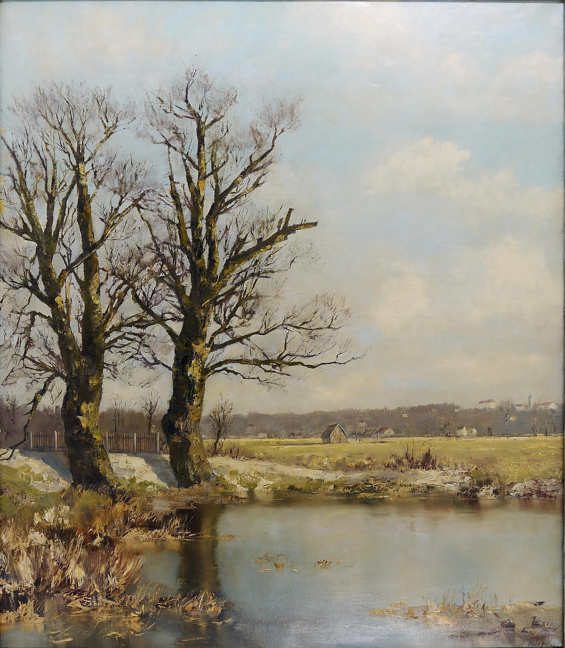 JOSEPH BURGER. ”Landskap med vatten och träd”, olja på duk, signerad J.Burger Mchn.