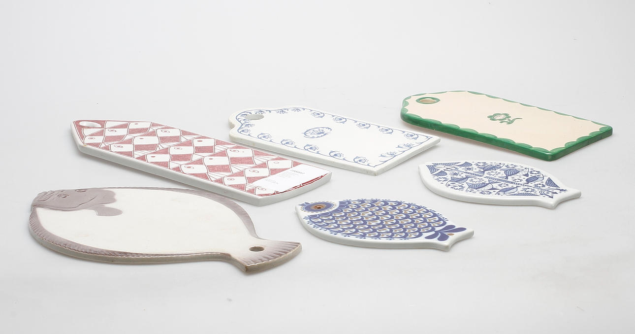 SKÄRBRÄDEN, 6 st, keramik, Rörstrand, Gustavsberg, Porsgrund och Göteborg.