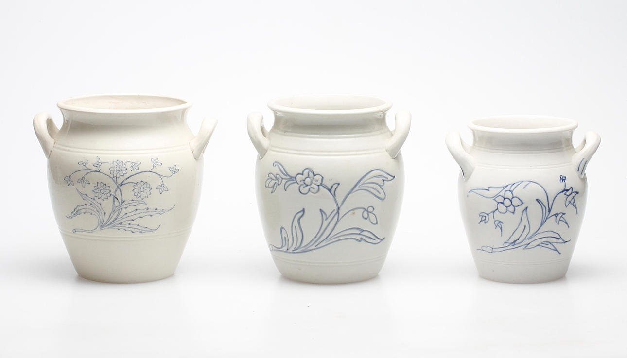 KRUKOR, 3 st, stenmassa, Gustavsberg och Rörstrand.