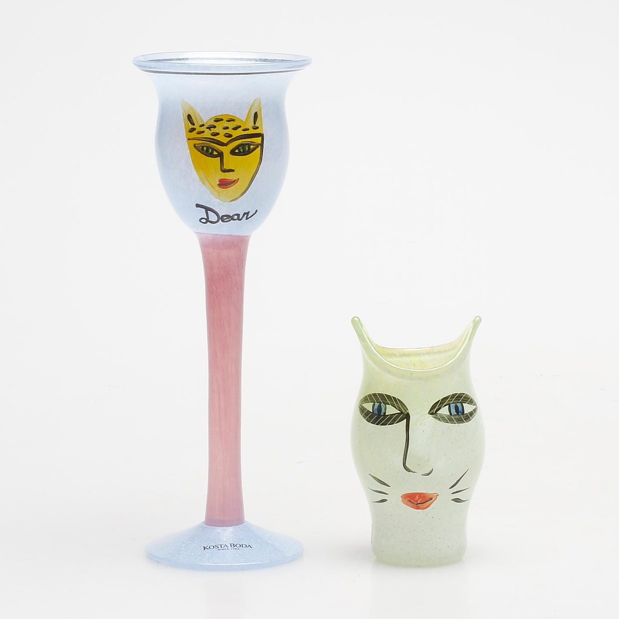 VAS och POKALGLAS, glas, Ulrika Hydman Vallien, Kosta Boda, signerade.