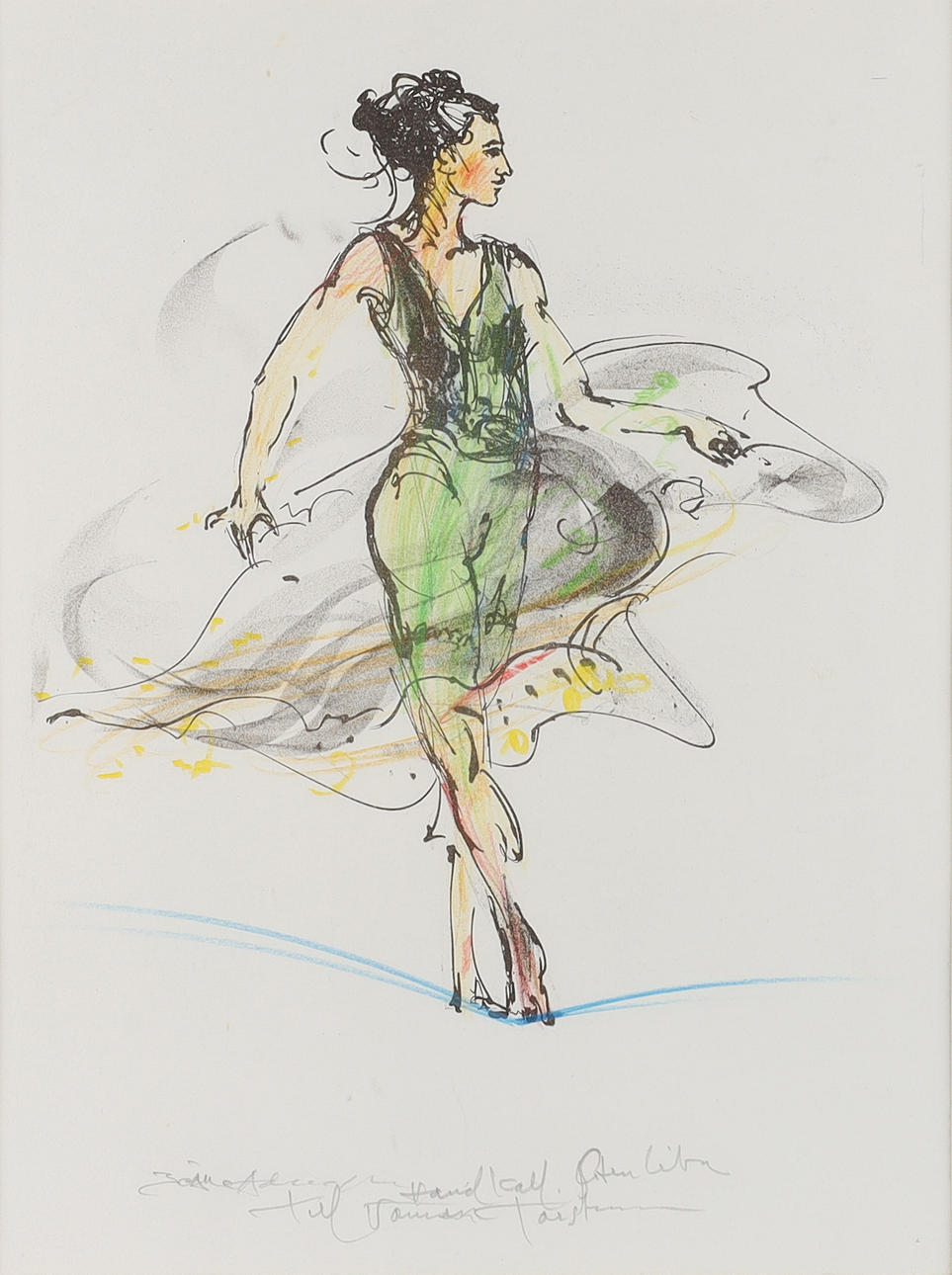 BO ÅKE ADAMSSON. Model study, color lithograph, signed with dedication.