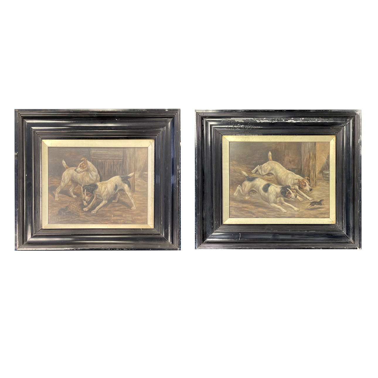 E. AISTROP. ACEITES DE PAREJA DE PERROS JUGANDO CON UNA RATA.