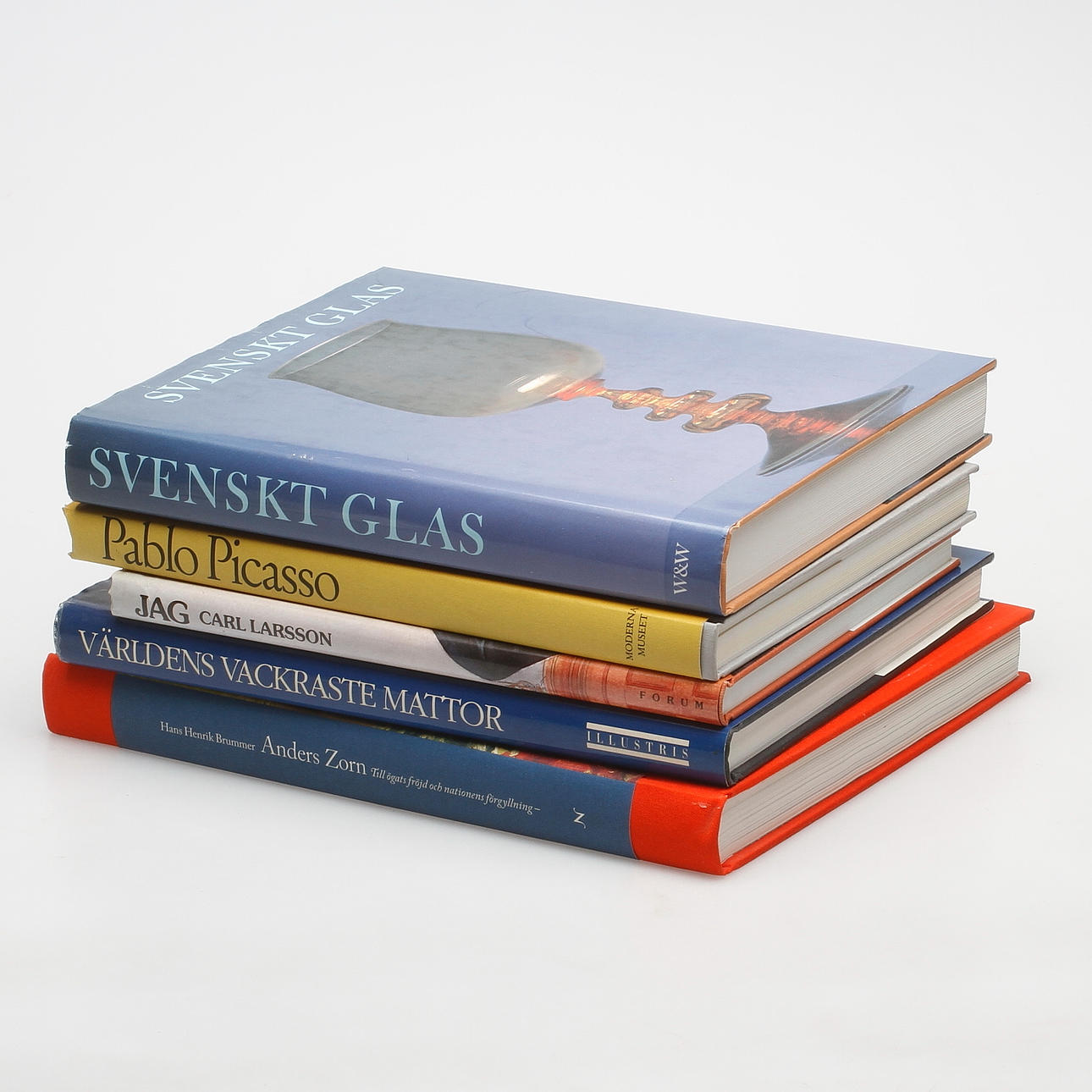 BÖCKER, 5 st, mattor, måleri och "Svenskt glas".