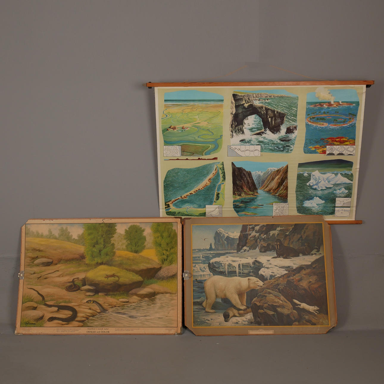 SCHOOL PLANS, 3 pcs, cardboard and fabric, 1900s.