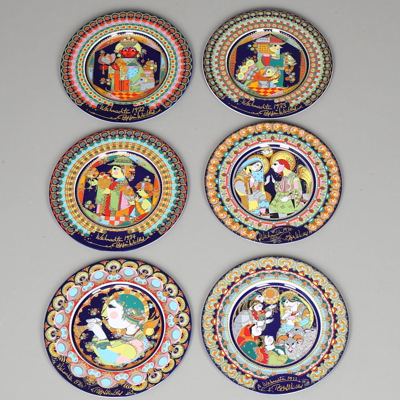 TALLRIKAR i porslin, 6 st, Rosenthal, Björn Wiinblad, Tyskland.