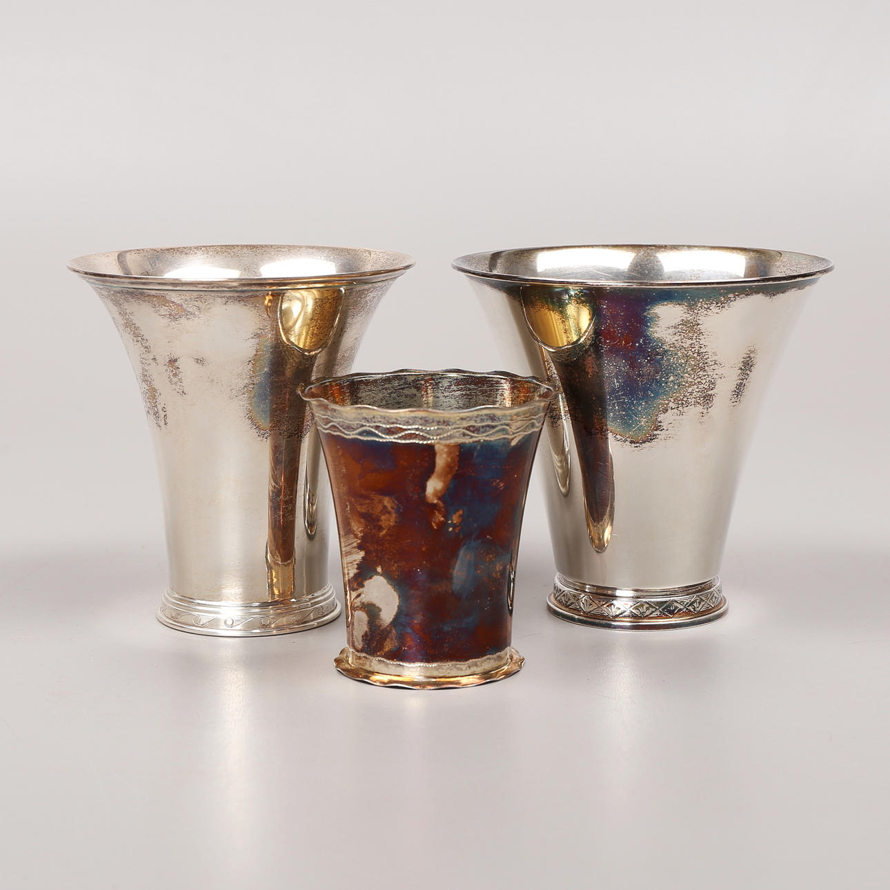 VASES/CUPS, 3 pcs, silver, weight 315 grams.