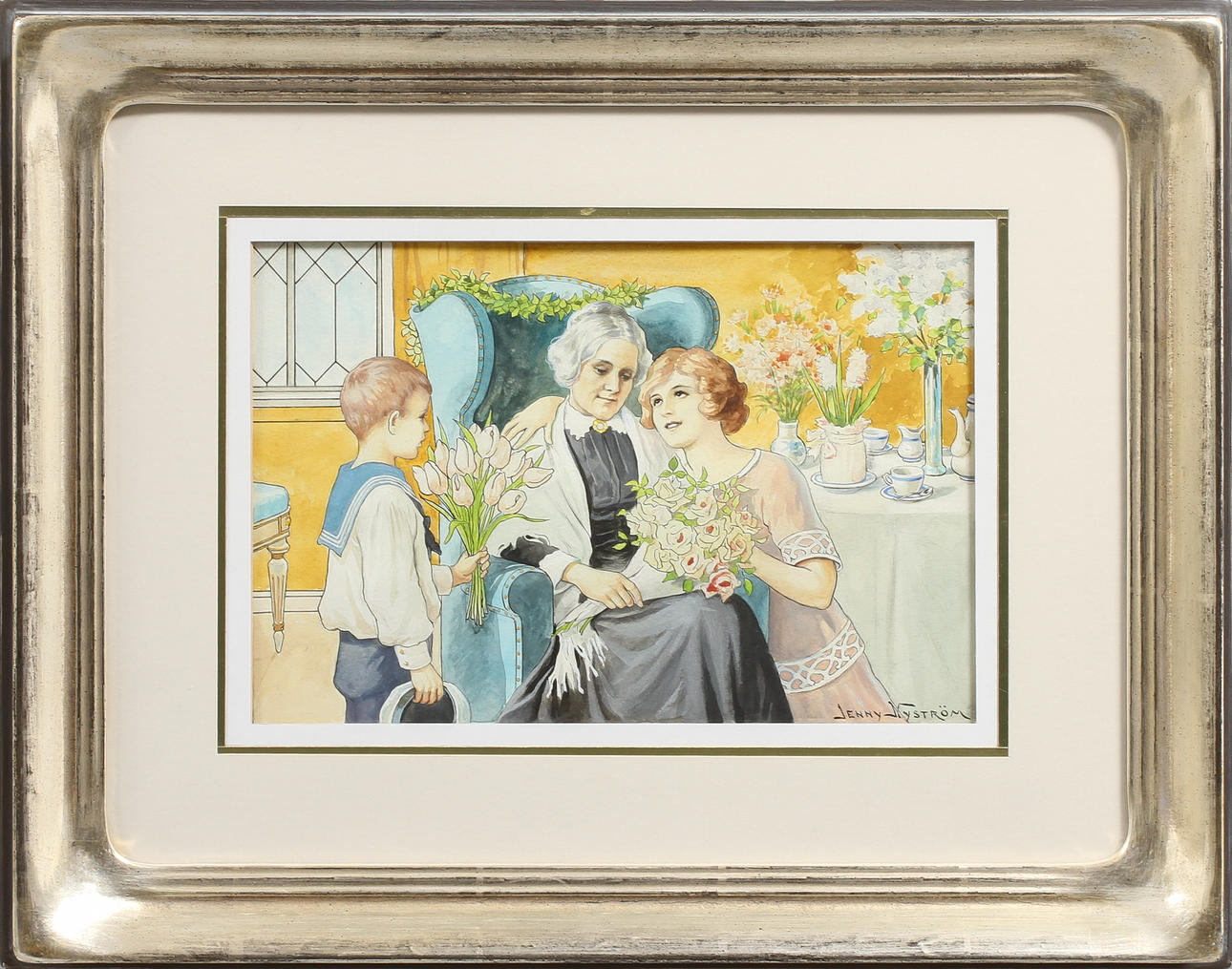 JENNY NYSTRÖM (1854-1946). "Mormor". Akvarell och gouache.