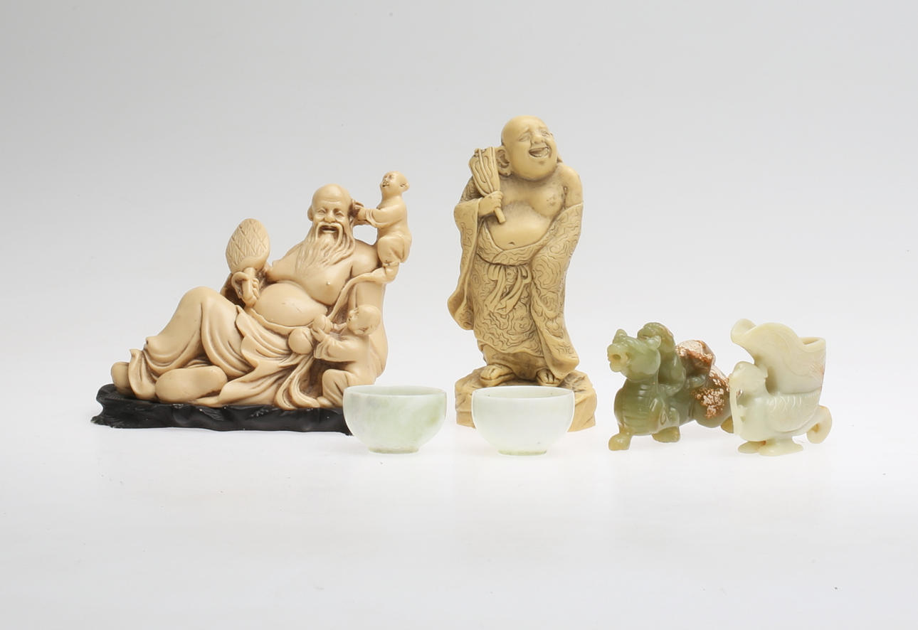 FIGURINER samt SKÅLAR, 6 delar, Kina, 1900-tal.