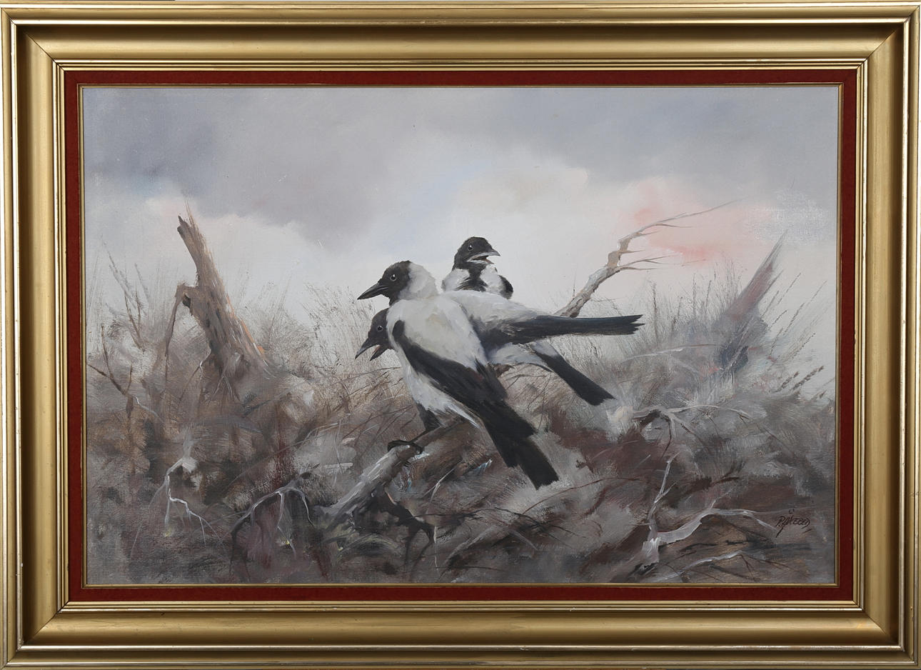 PER ÅKERED. Kråkor på gren, olja på duk, signerad P Åkered.