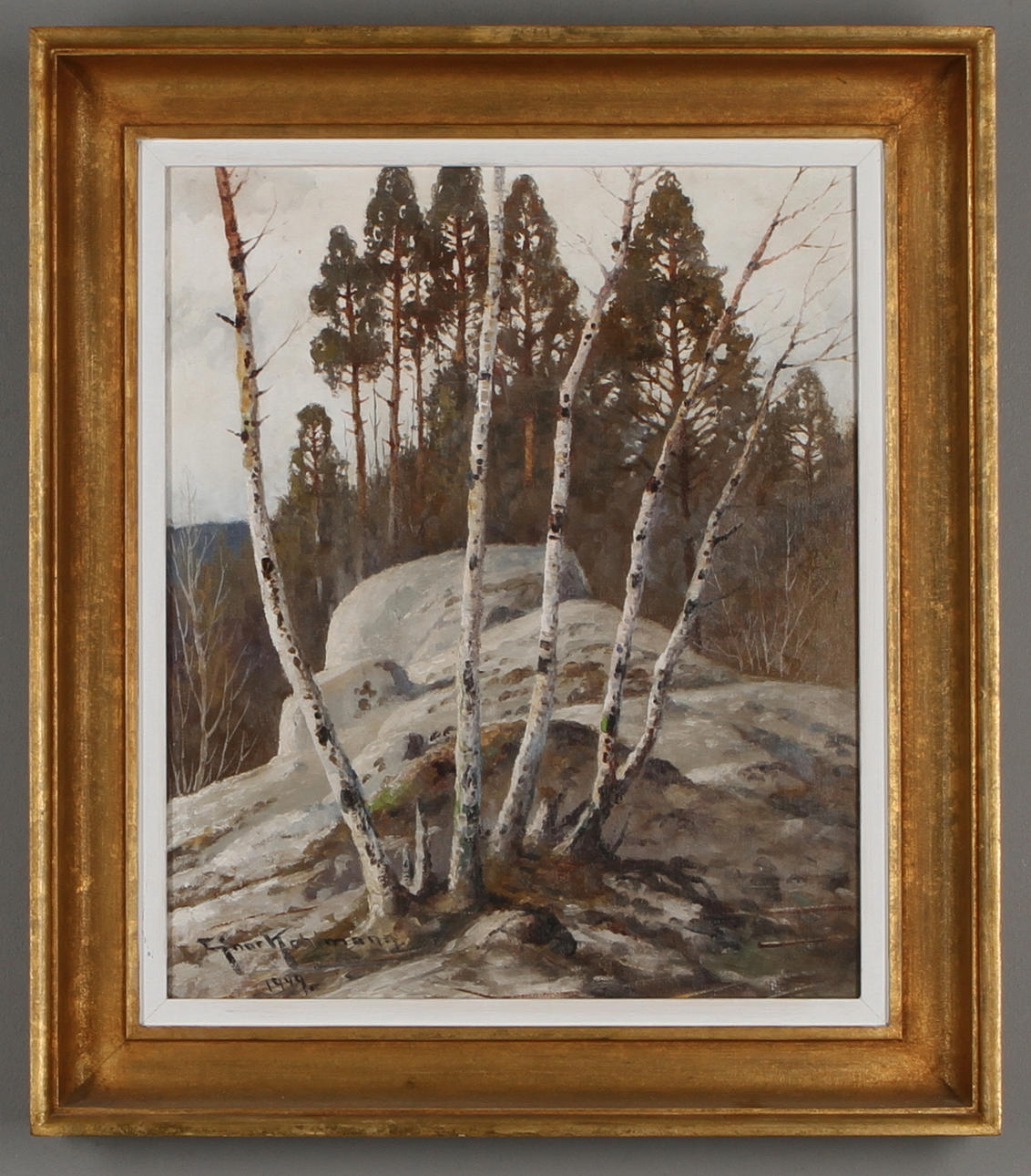 EJNAR KOHLMANN. Björkar, olja på duk, signerad och daterad 1949.