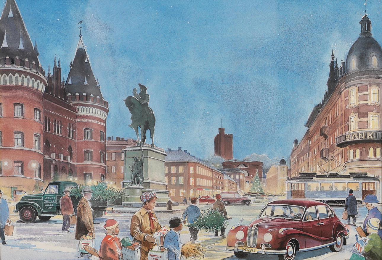 NILS STÖDBERG. EFTER. Hamntorget Helsingborg, reproduktion.