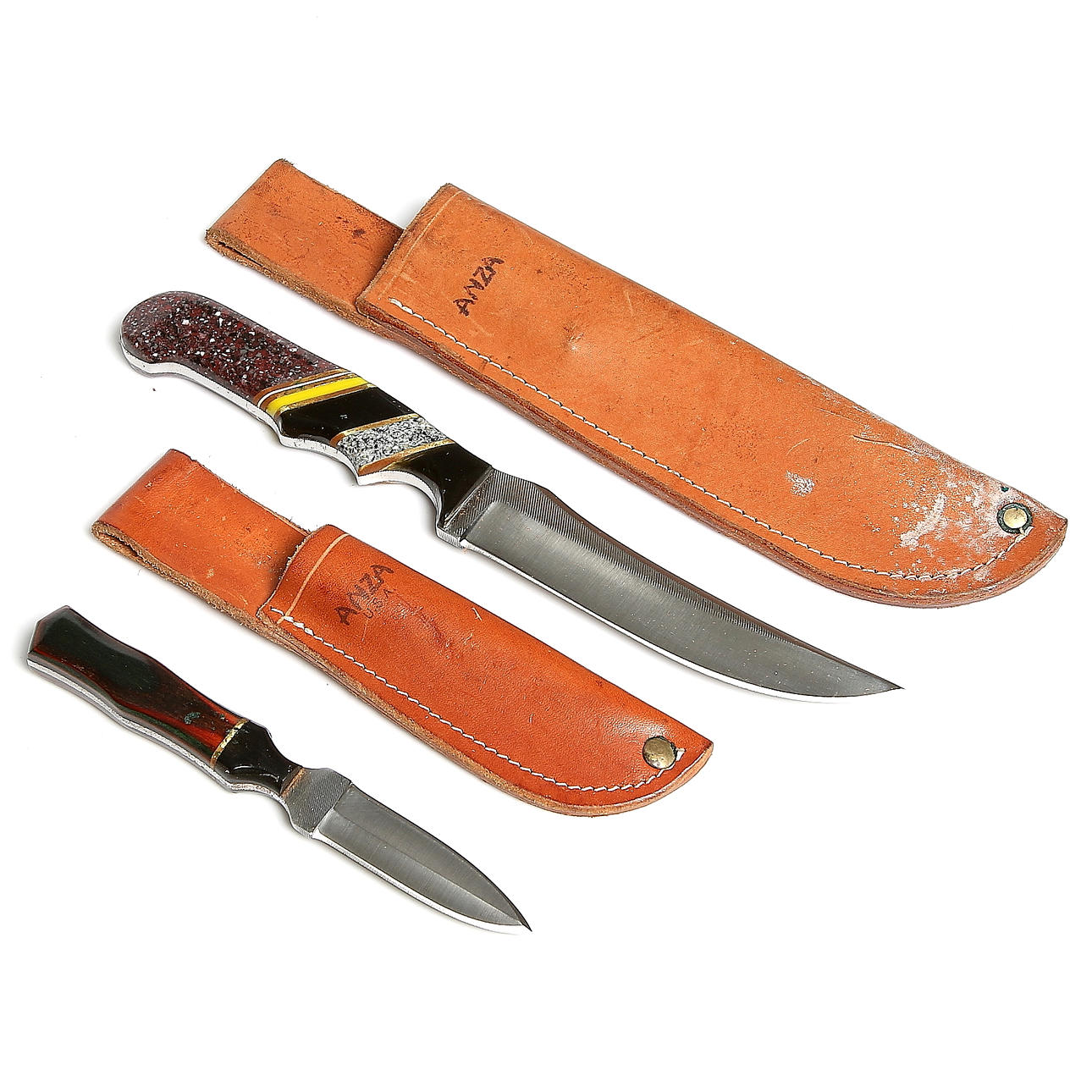 KNIVAR, 2 st. bl.a. jaktkniv. Anza Knives. USA.
