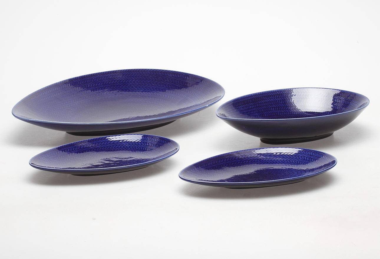 SERVISDELAR, 4 delar, flintgods, "Blå Eld", Hertha Bengtsson, Rörstrand.