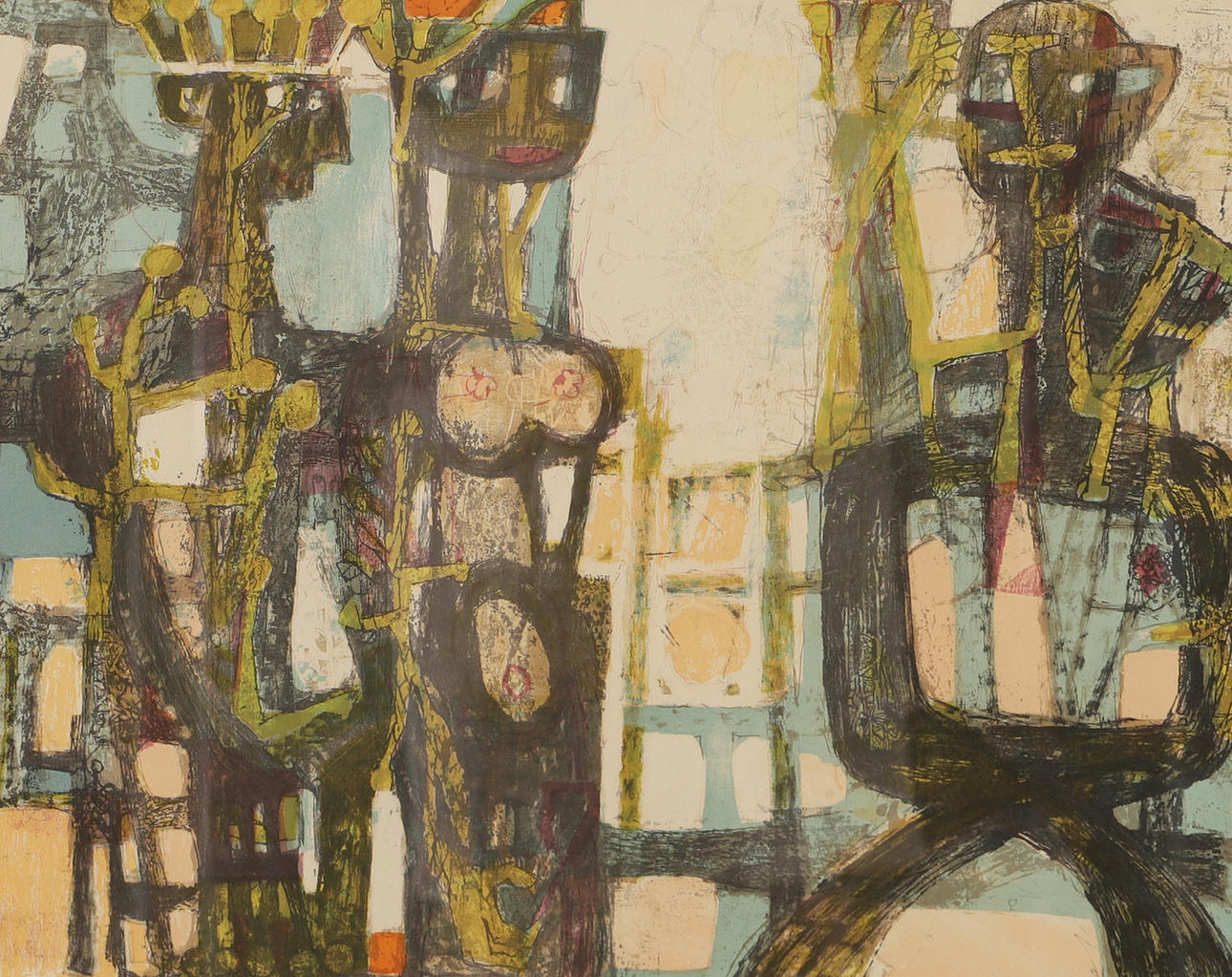 ELSE HAGEN. Composition with figures, color lithograph, signed.