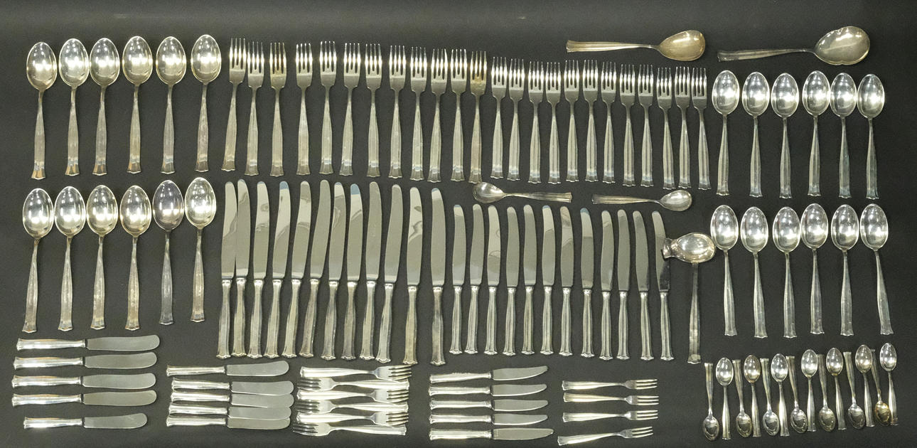 NICKEL SILVER CUTLERY SET, 114 PIECES.