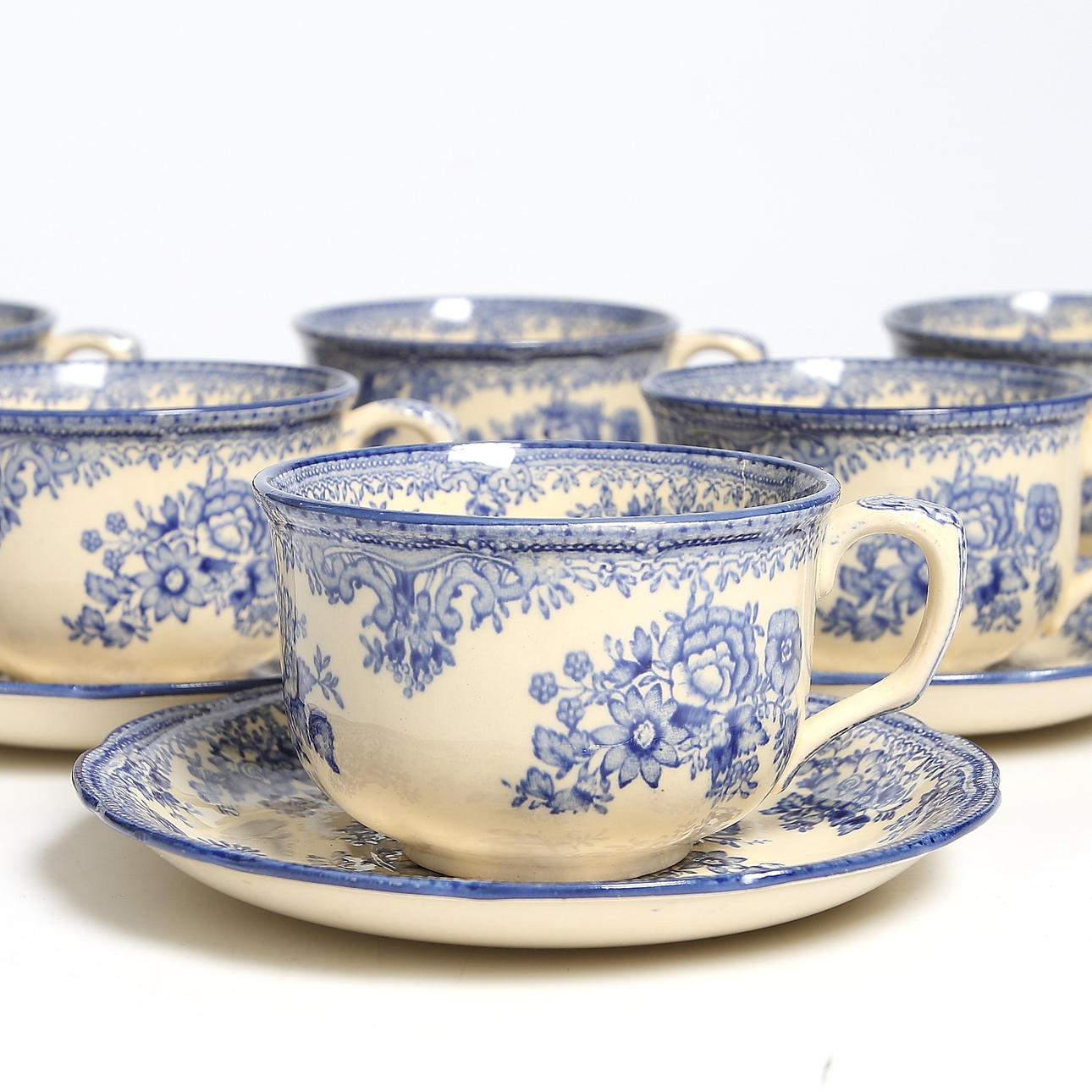 TEKOPPAR med FAT, 12 delar, "Fasan", Old Gustavsberg, 1900-tal.