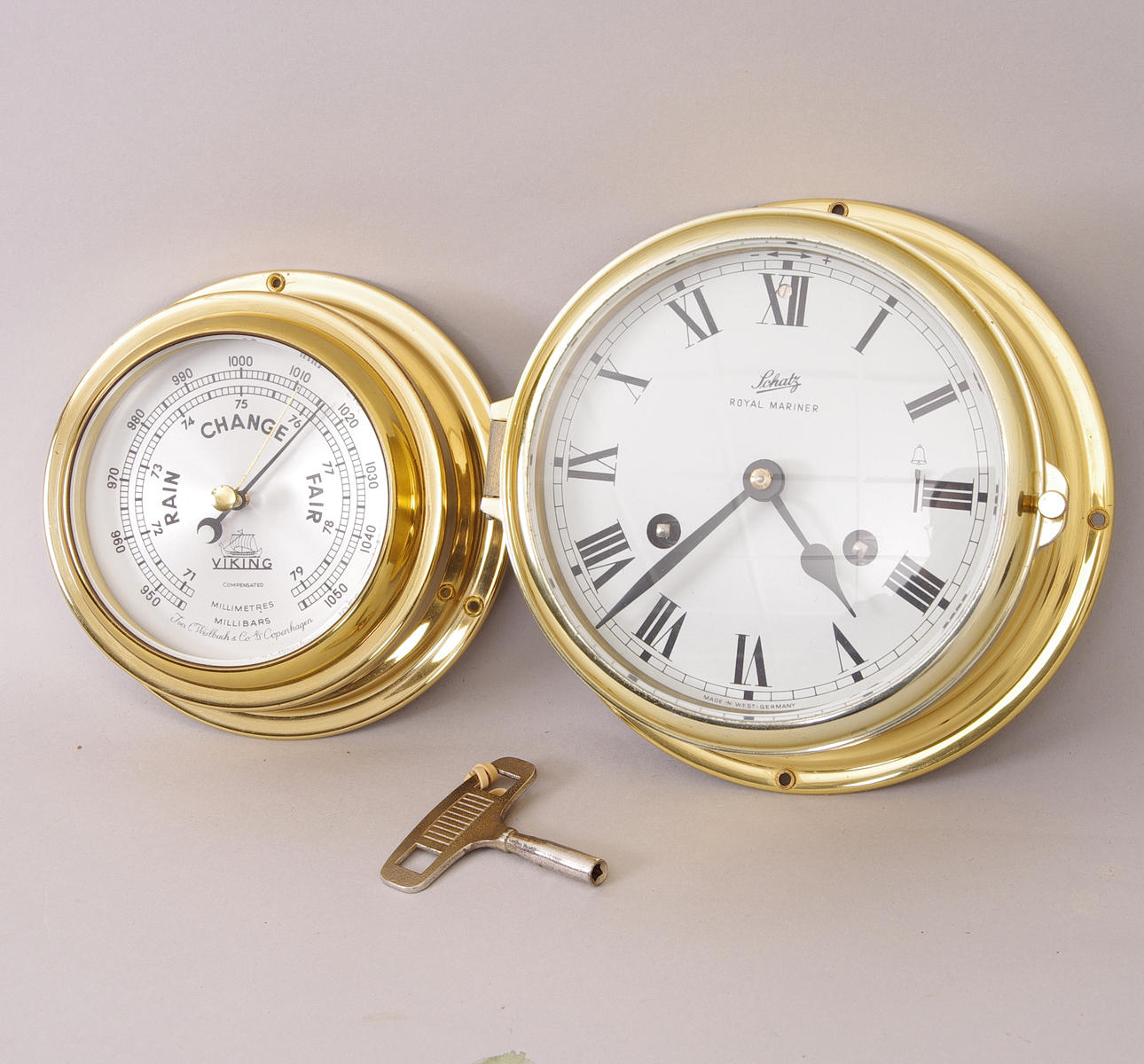 SKEPPSKLOCKA SAMT BAROMETER, Schatz/Viking, mässing.