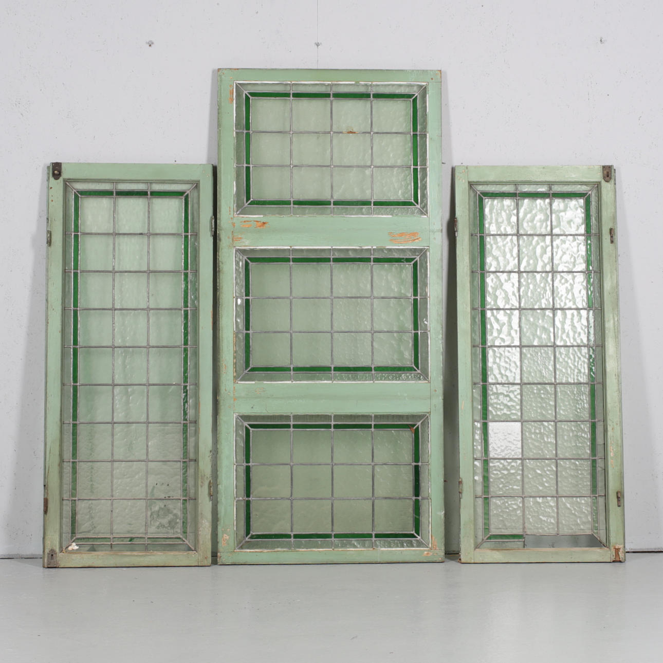 LEAD GLASS WINDOWS, 3 pcs, 18/1900s.