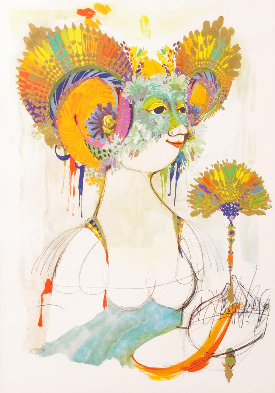 BJÖRN WIINBLAD. Komposition med kvinna, tryck.