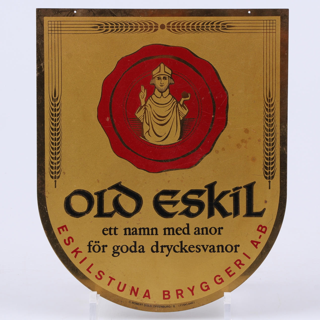 SKYLT, mässing, "Old Eskil", Eskilstuna bryggeri A-B.