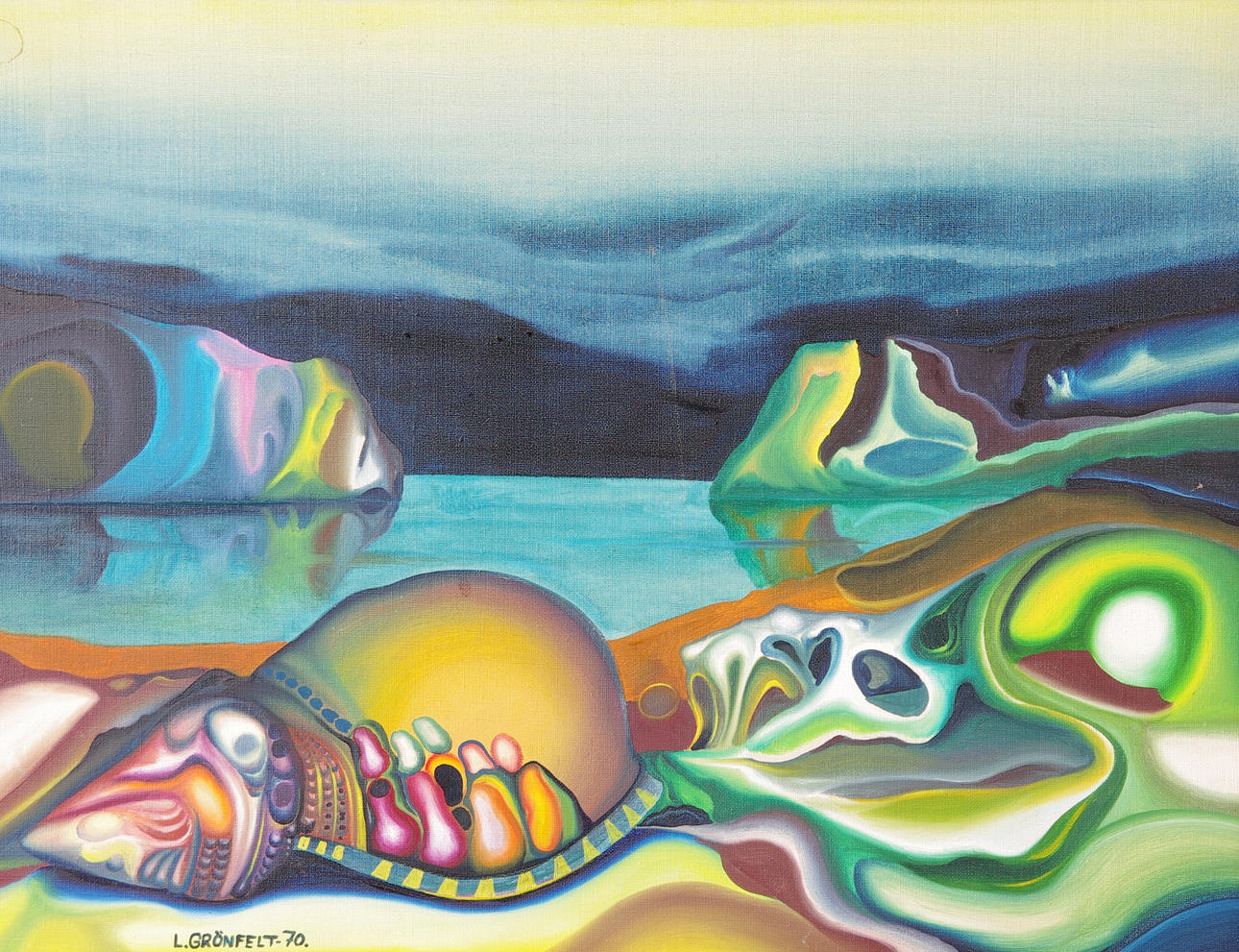 LARS GRÖNFELT. Komposition med snäcka, olja på duk, signerad L. Grönfelt.