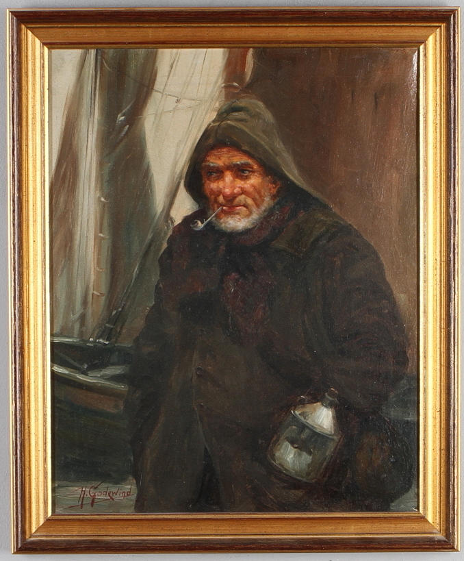 OIDENTIFIERAD KONSTNÄR. Porträtt av fiskare, olja på duk, signerad.