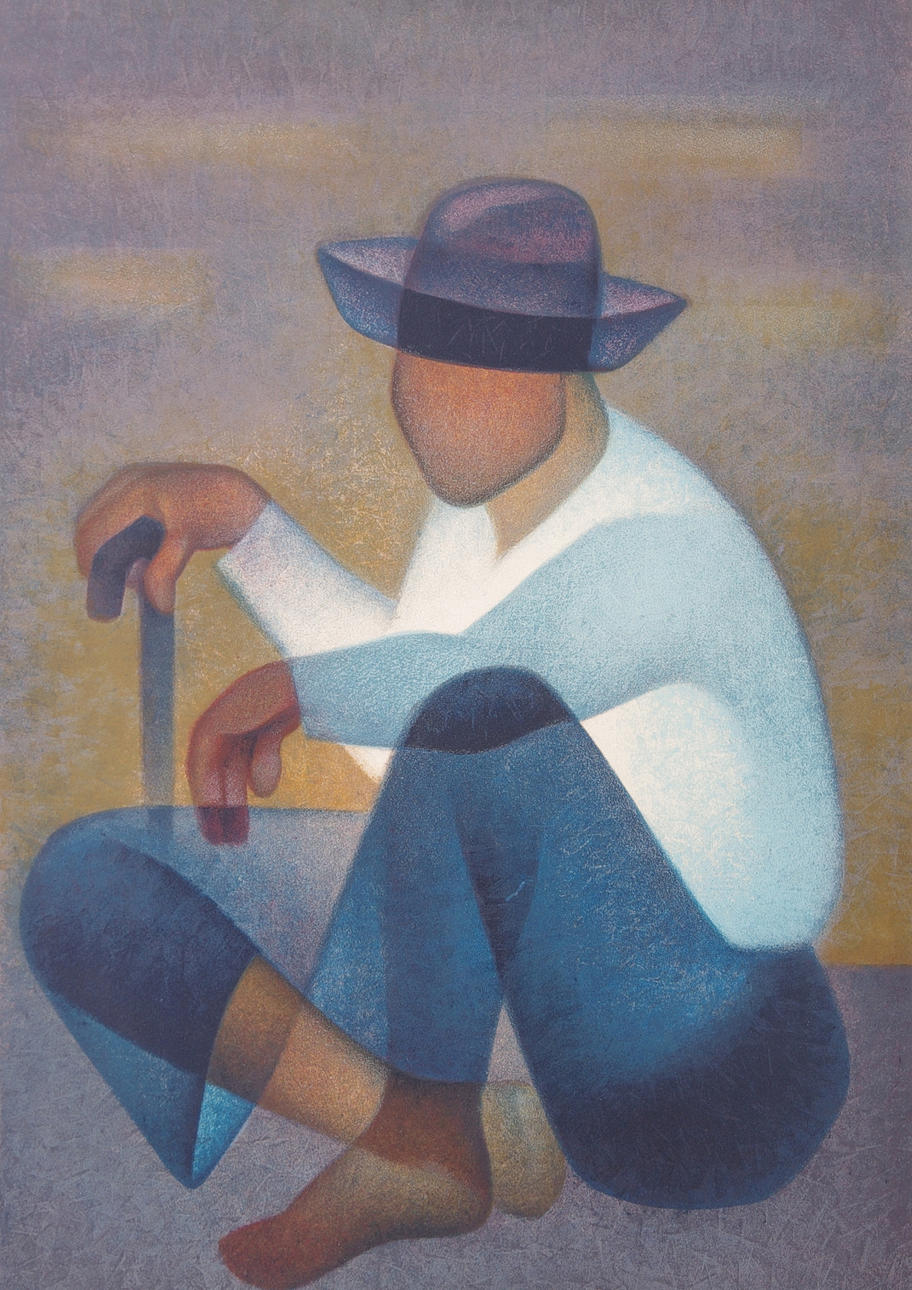 LOUIS TOFFOLI. Sittande man, färglitografi, signerad Toffoli.