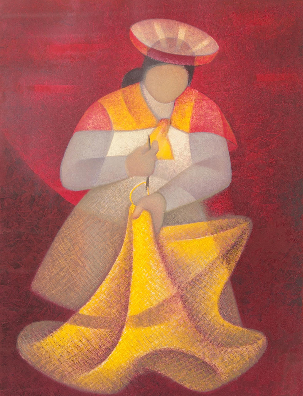 LOUIS TOFFOLI. Handarbetande kvinna, färglitografi, signerad Toffoli.