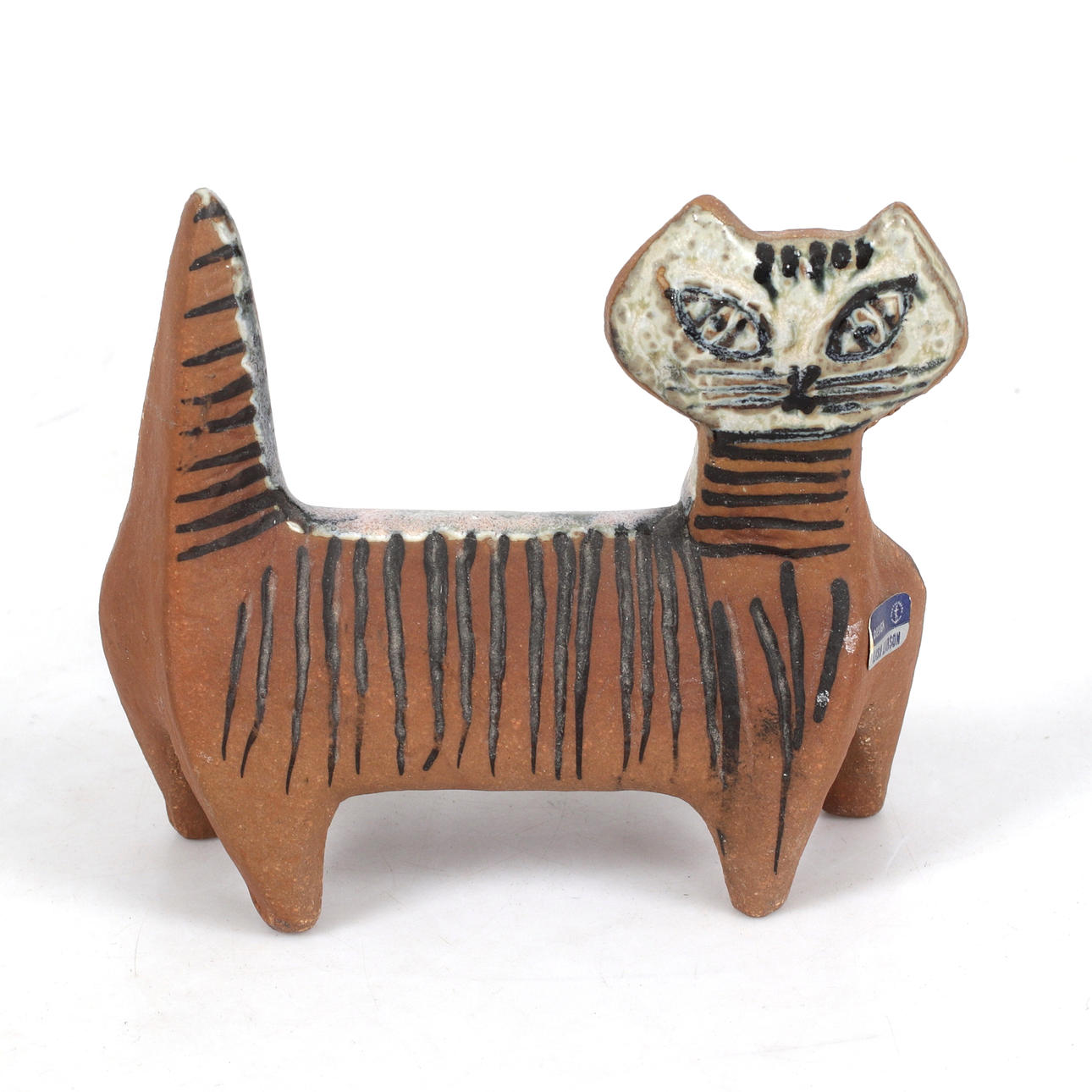 LISA LARSON. The figurine, partially glazed stoneware, in the form of a cat, Gustavsberg.