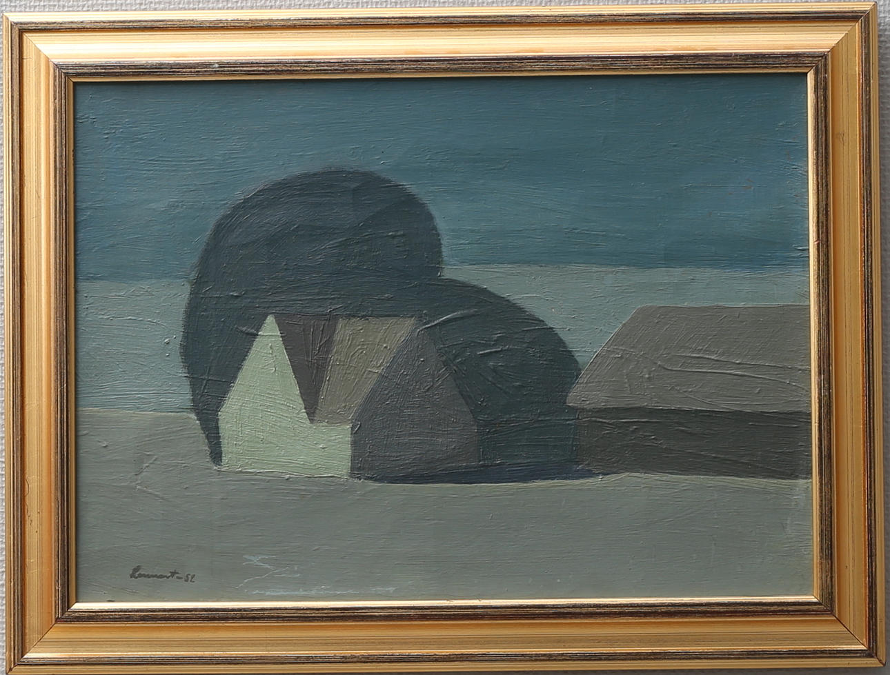 LENNART LINDHOLM. "Hus, Södra Sandby". Olja på duk, signerad Lennart och daterad -52.