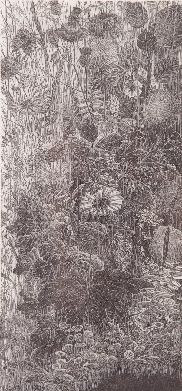 EVA STOCKHAUS. "Djungel vid dikesrenen", trägravyr, signerad.